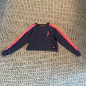 Aviator Nation Cropped Neon Striped Sweatshirt